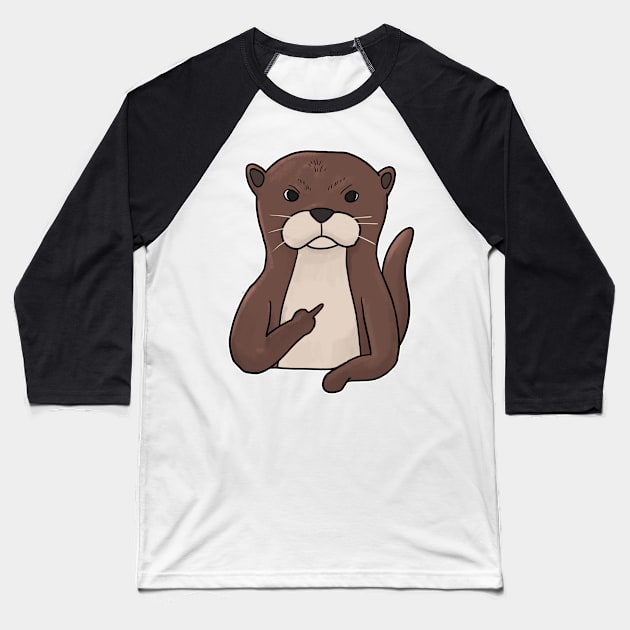 Grumpy Otter Holding Middle Finger Baseball T-Shirt by Mesyo